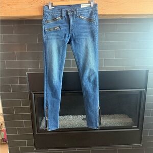 rag & bone Blue Moto Skinny Jeans with Zipper Accents